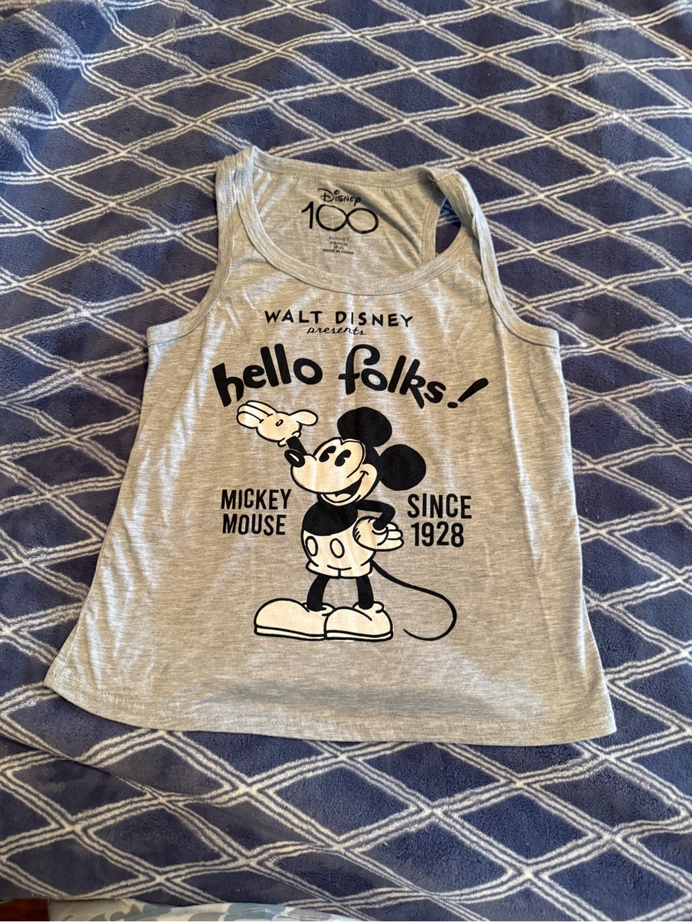 Disney Gray Mickey Mouse "hello folks!" Tank & White Printed Shorts Pajama Set - Picture 4 of 6